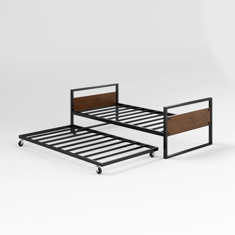 Furnishiaa Solid Wood And Metal Daybed With Trundle