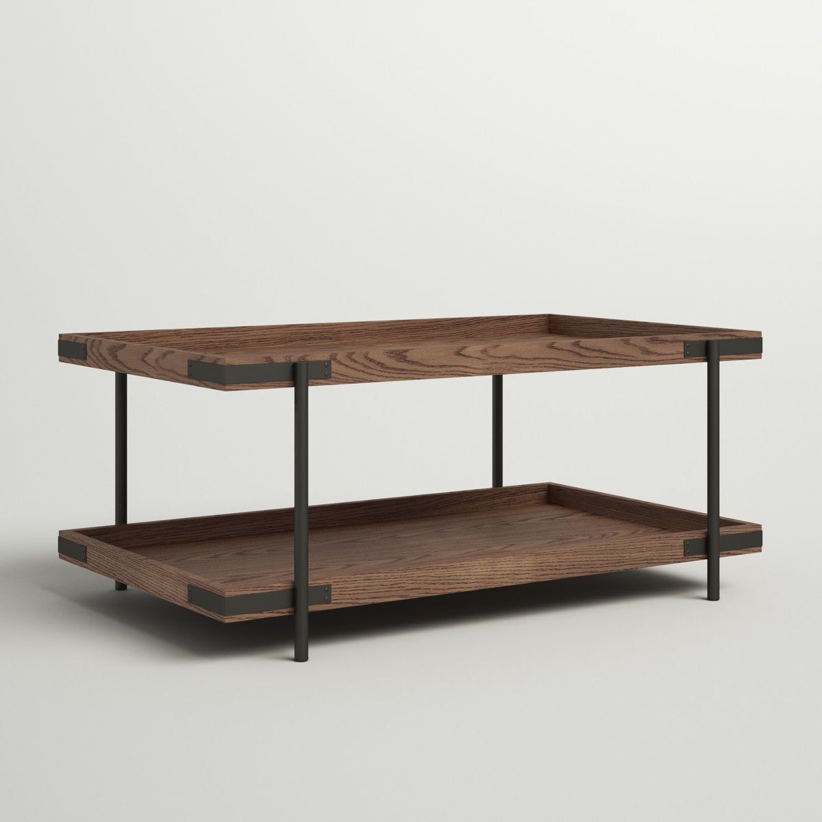 Furnishiaa rustic oak wood and metal coffee table with storage shelf – gallery view 2
