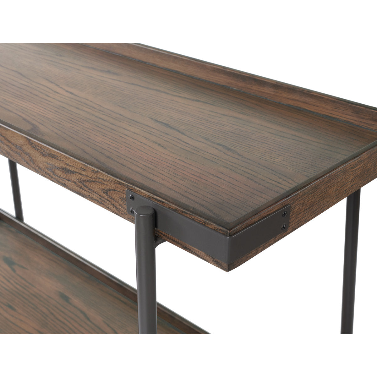 Furnishiaa rustic oak wood and metal coffee table with storage shelf – gallery view 3