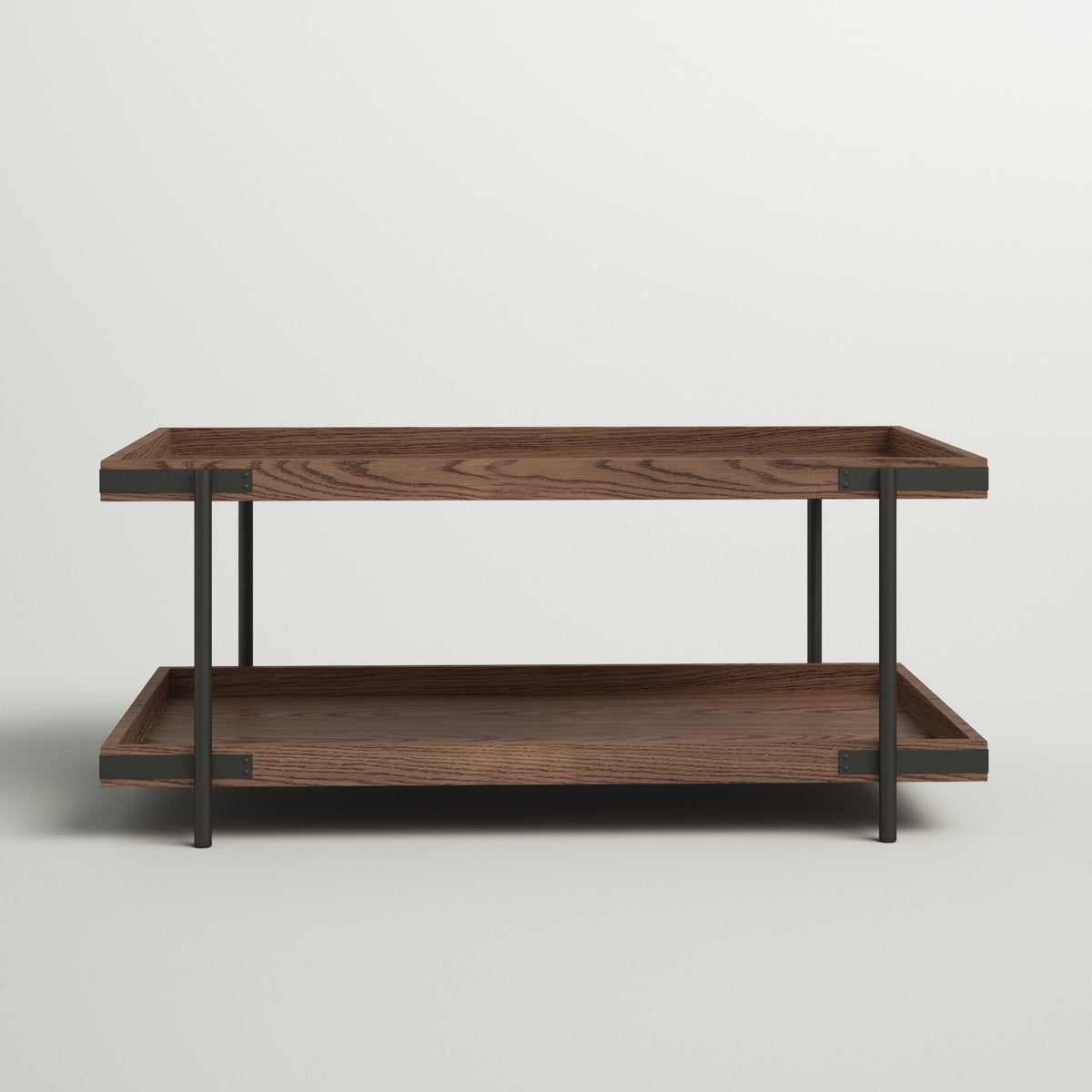 Furnishiaa rustic oak wood and metal coffee table with storage shelf – gallery view 5