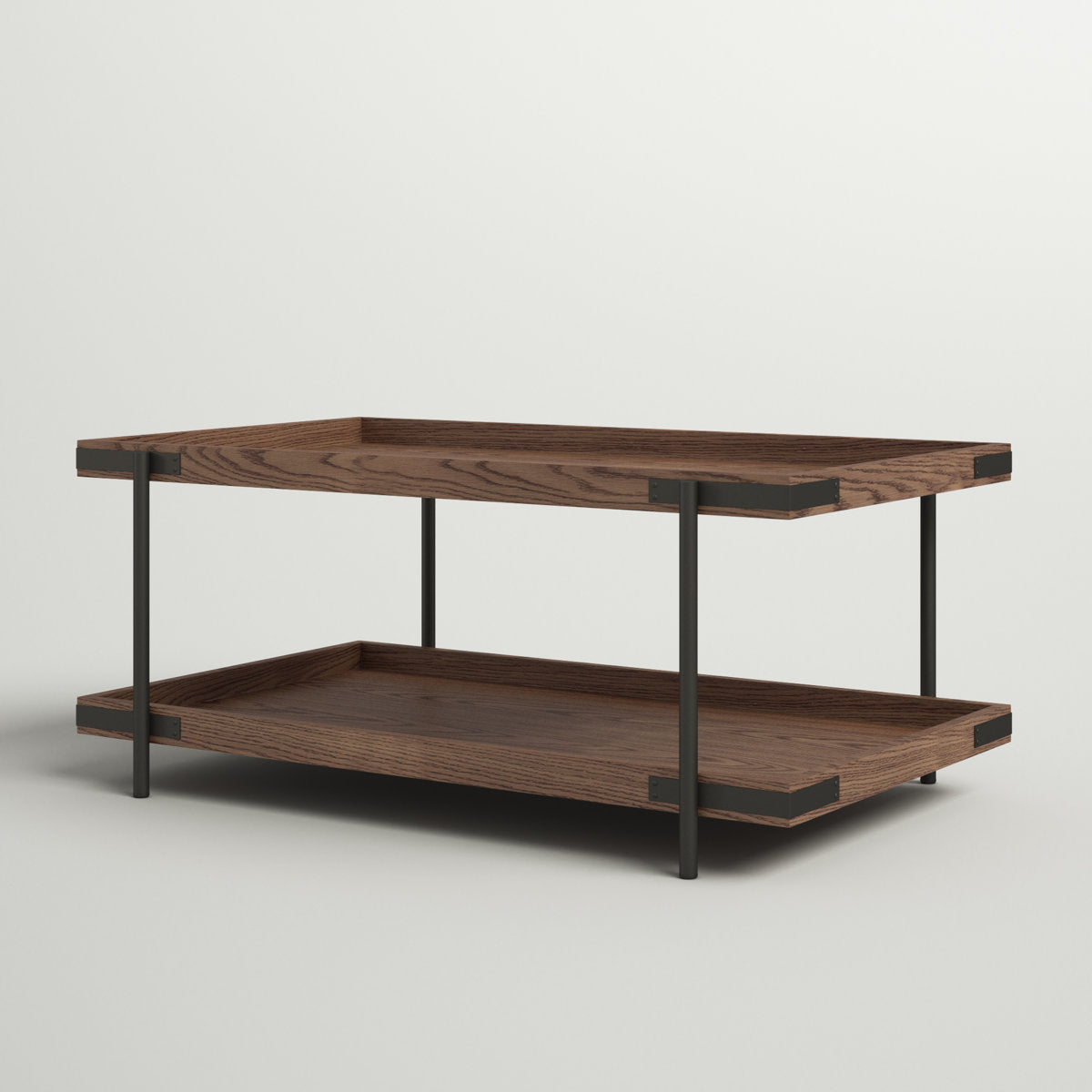 Furnishiaa rustic oak wood and metal coffee table with storage shelf – gallery view 6