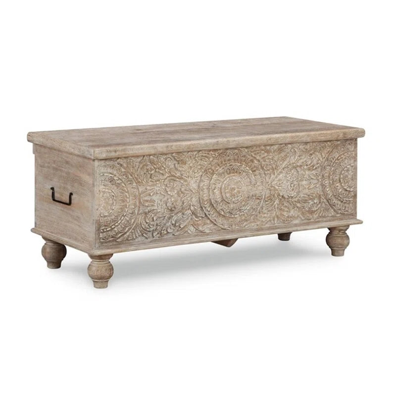 Furnishiaa Solid Wood Carved Storage Bench