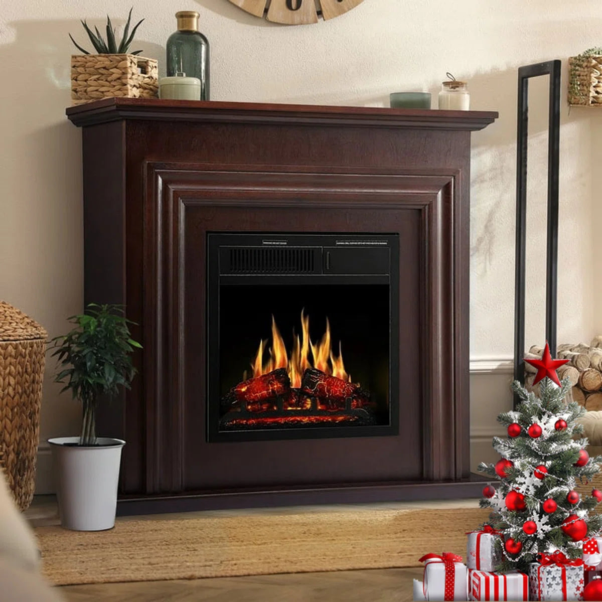 Furnishiaa Solid Sheesham Wood Freestanding Fireplace