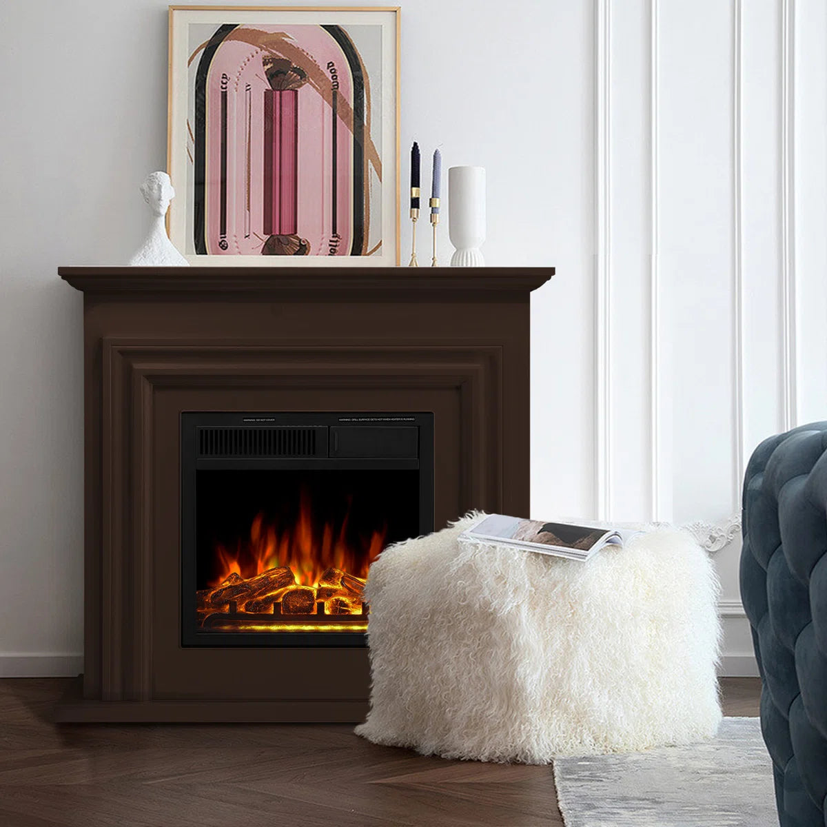 Furnishiaa Solid Sheesham Wood Freestanding Fireplace