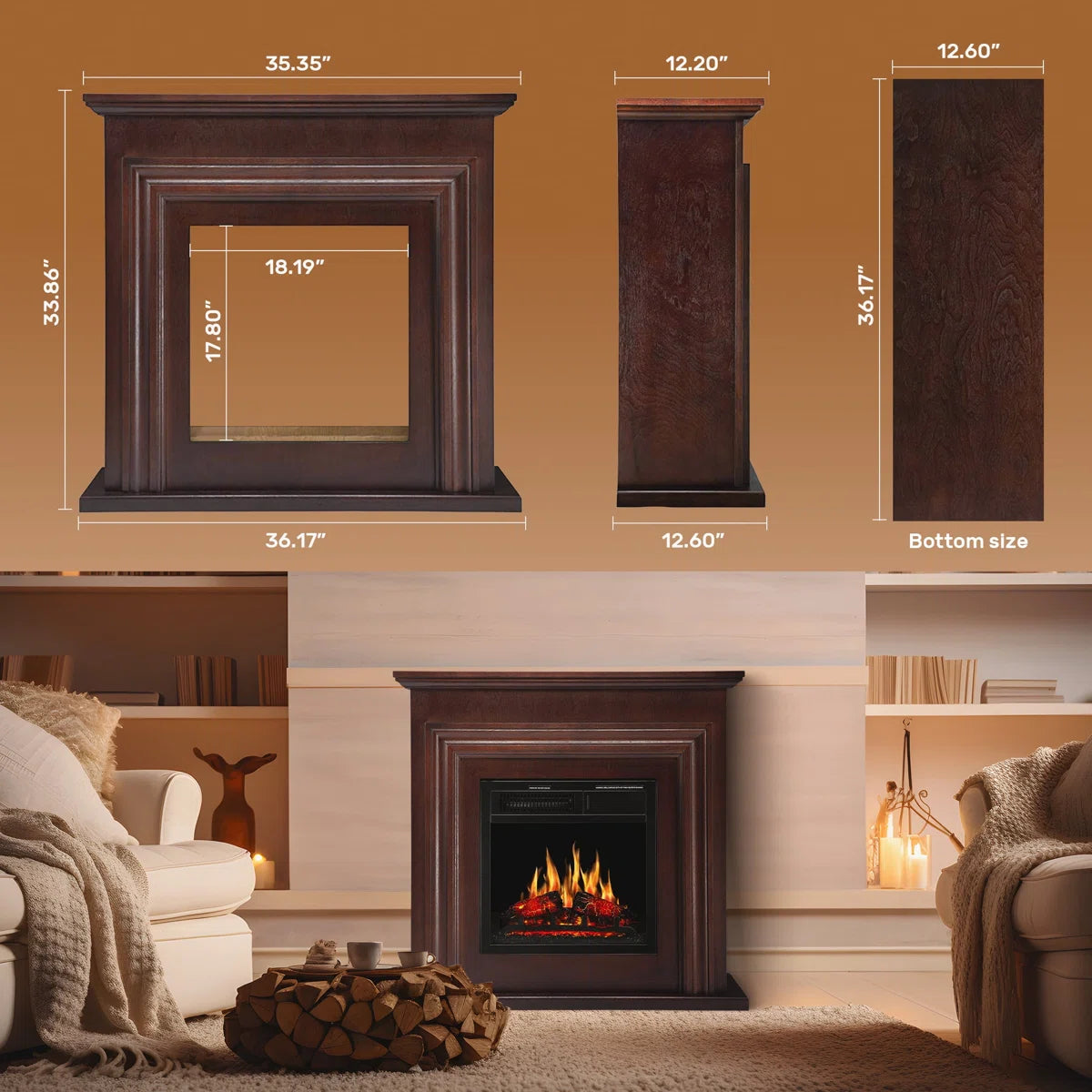 Furnishiaa Solid Sheesham Wood Freestanding Fireplace