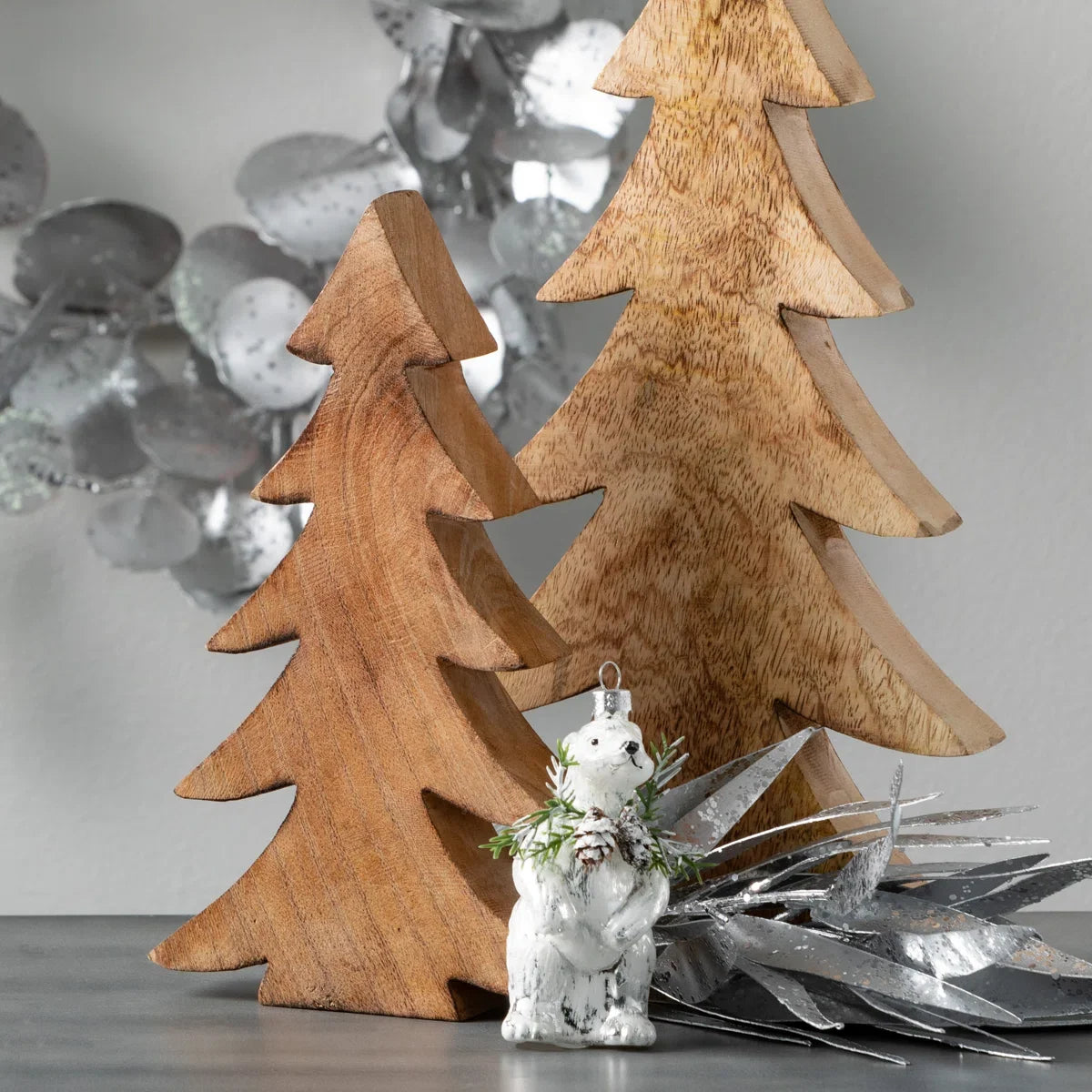 Furnishiaa 2-Piece Solid Sheesham Wood Tabletop Christmas Trees