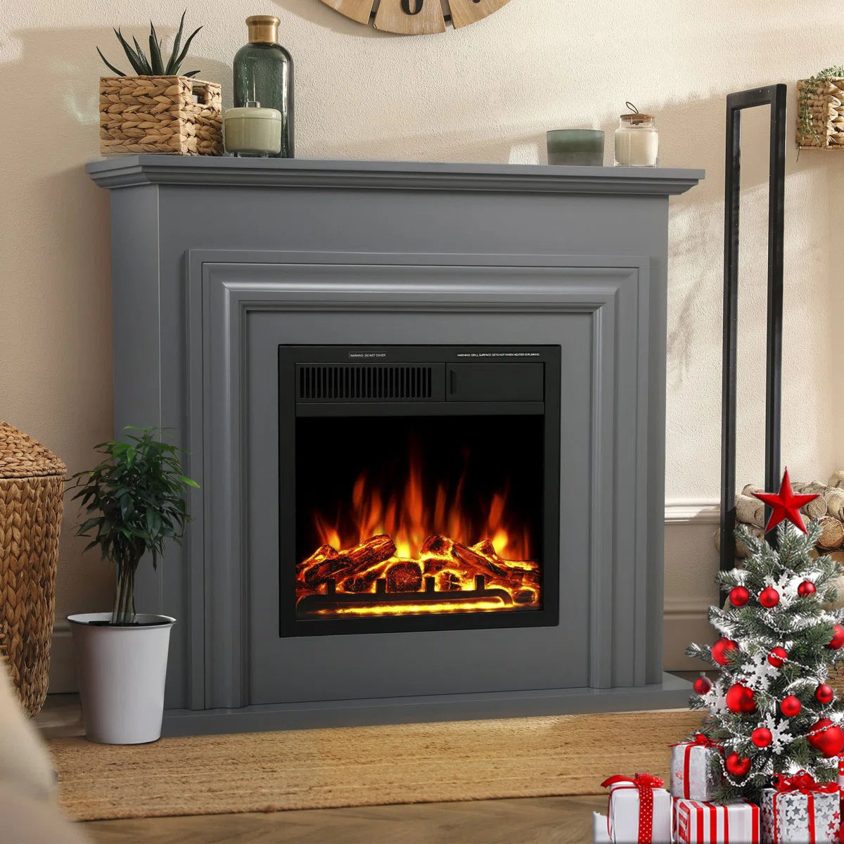 Furnishiaa Solid Sheesham Wood Freestanding Fireplace