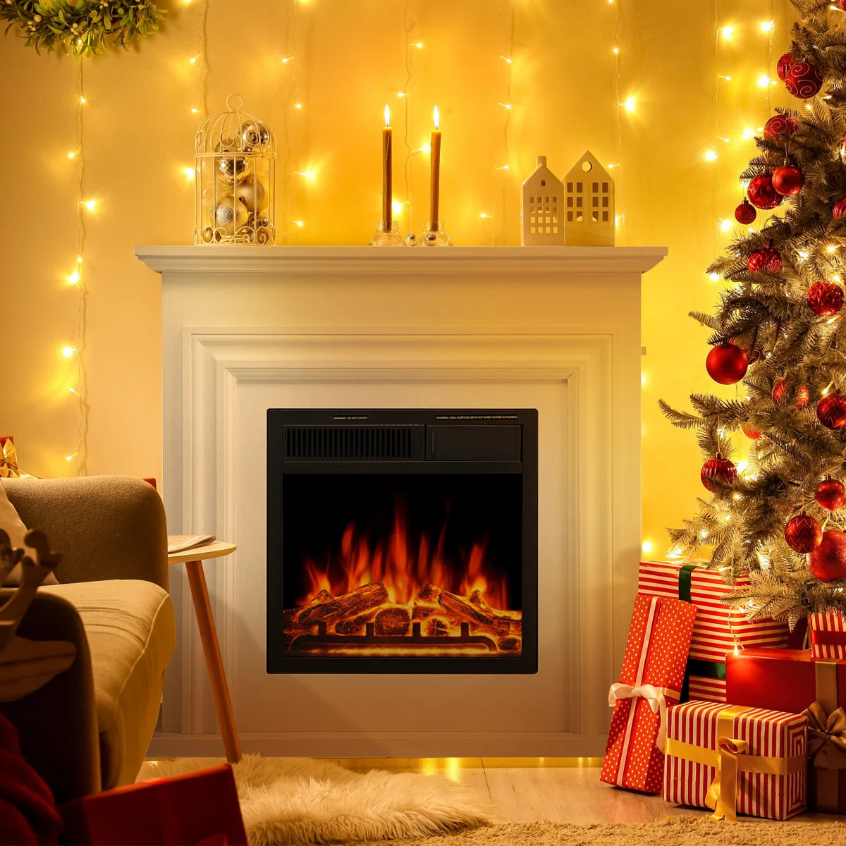 Furnishiaa Solid Sheesham Wood Freestanding Fireplace