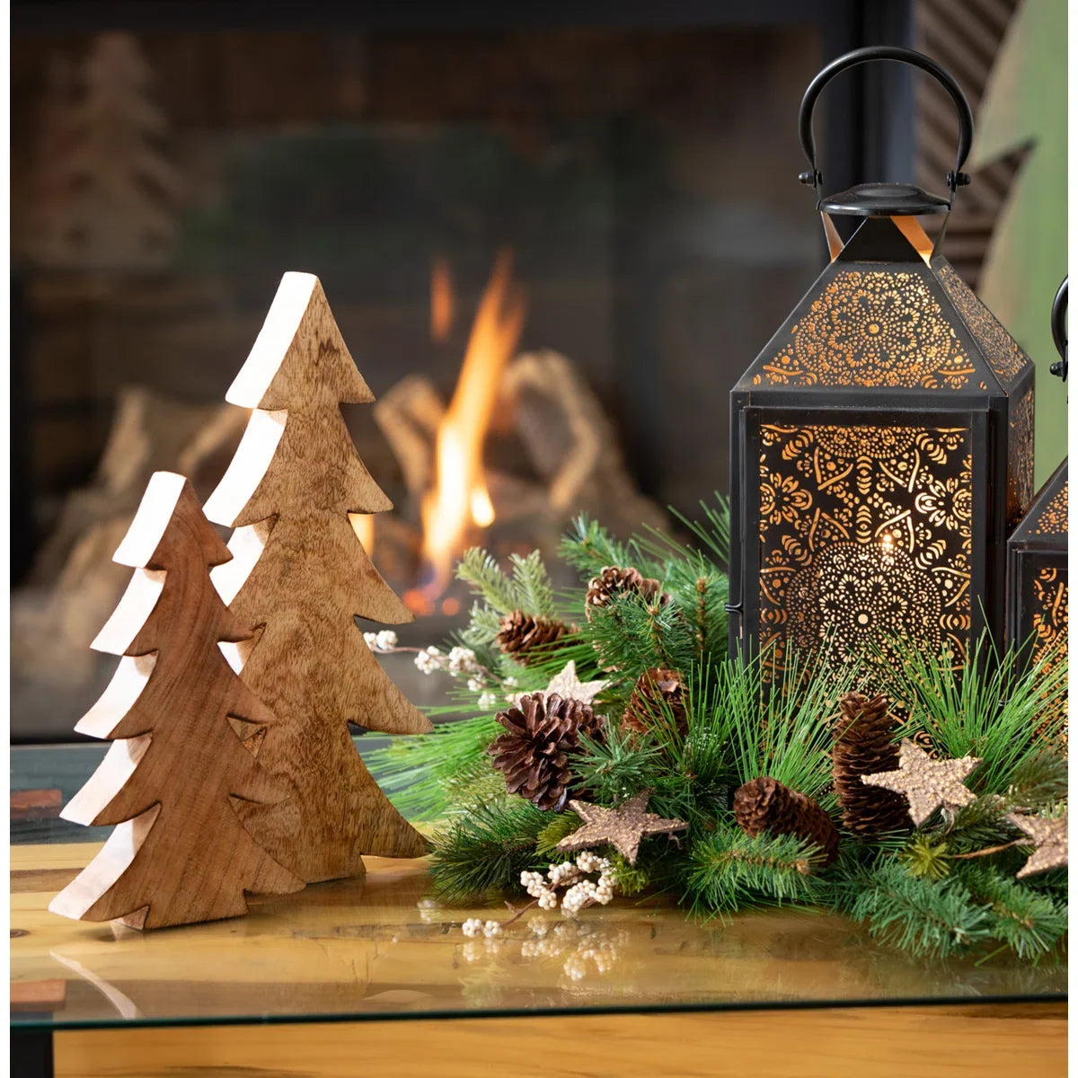 Furnishiaa 2-Piece Solid Sheesham Wood Tabletop Christmas Trees