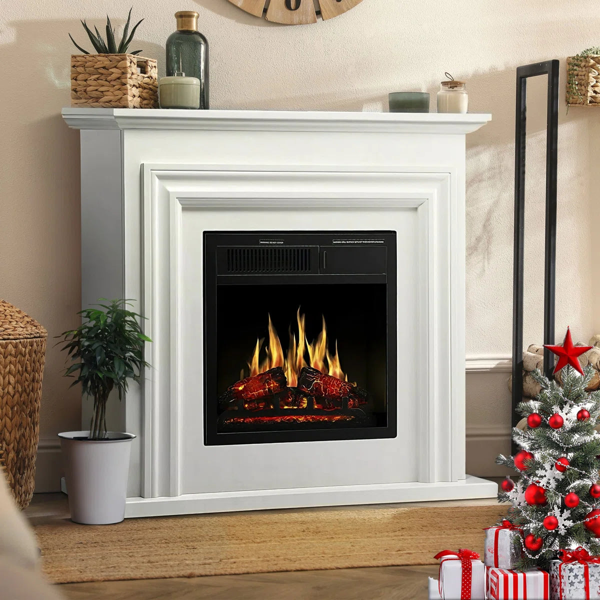 Furnishiaa Solid Sheesham Wood Freestanding Fireplace