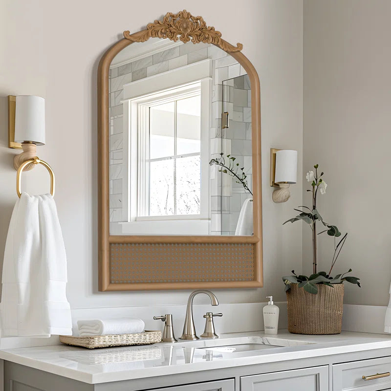 Furnishiaa Vintage Arch Rattan Wood Mirror