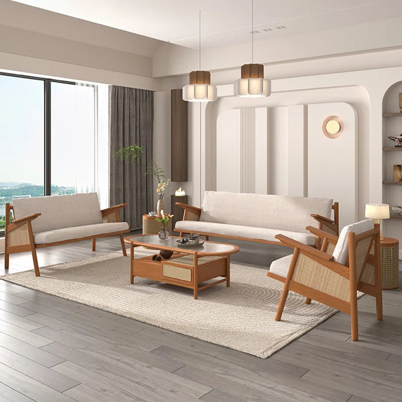 Furnishiaa Solid Sheesham Wood Natural Rattan 6-Piece Sofa Set