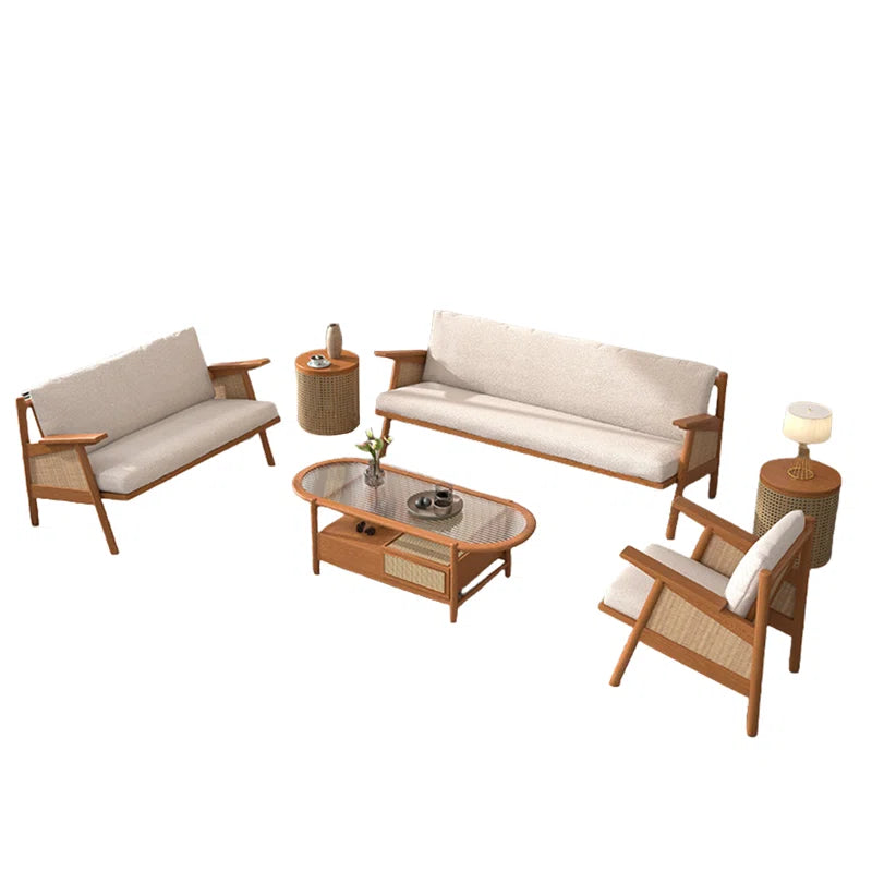 Furnishiaa Solid Sheesham Wood Natural Rattan 6-Piece Sofa Set