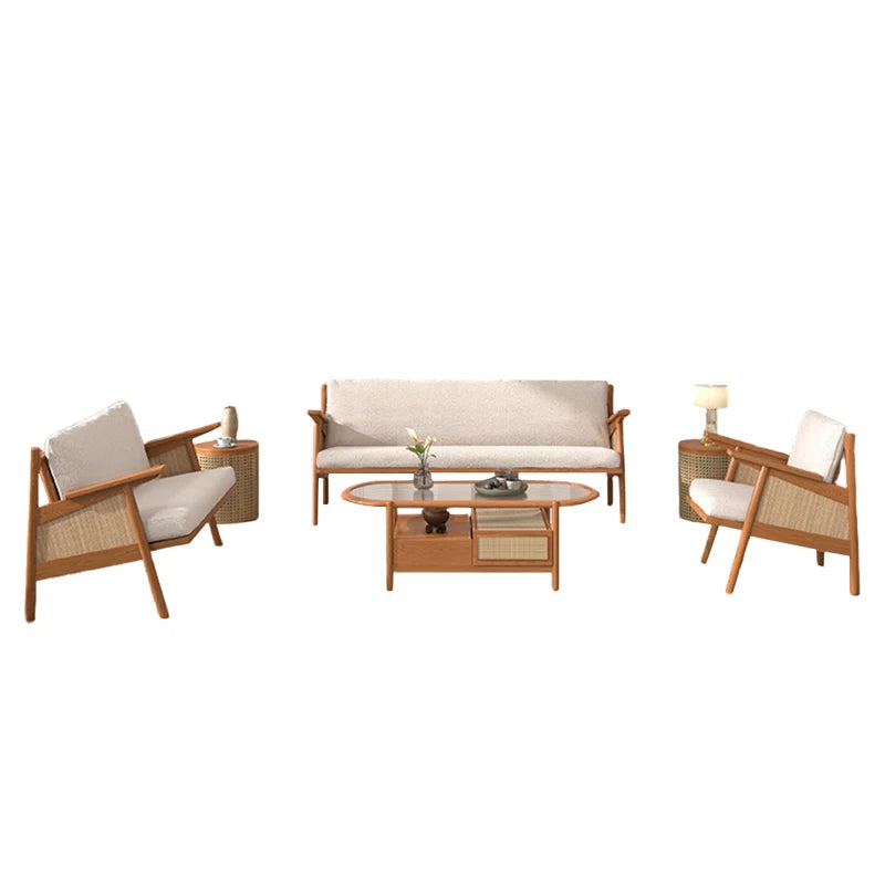 Furnishiaa Solid Sheesham Wood Natural Rattan 6-Piece Sofa Set