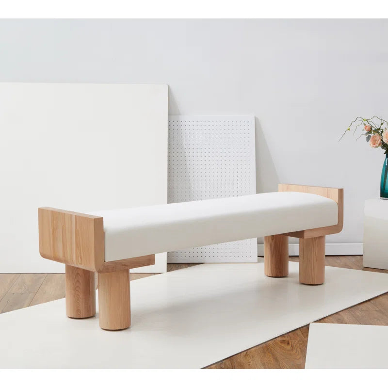 Furnishiaa Boucle Upholstered Bench with solid wood frame