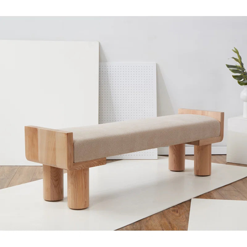 Furnishiaa Boucle Upholstered Bench with solid wood frame