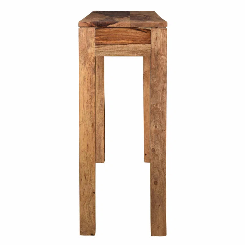 Rustic Solid Sheesham Wood Console Table with Drawer