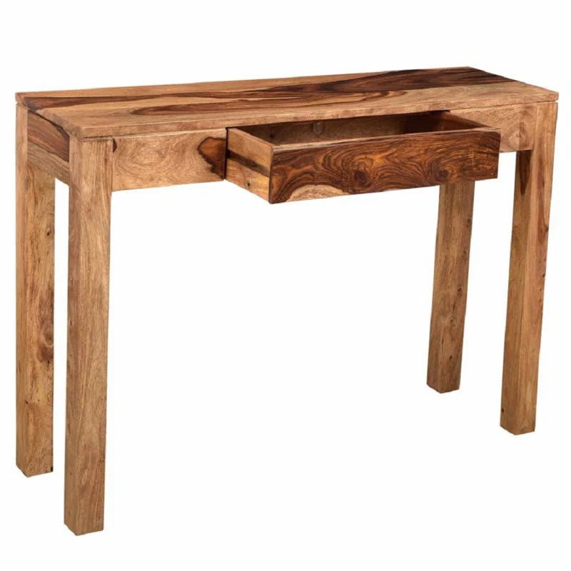 Rustic Solid Sheesham Wood Console Table with Drawer