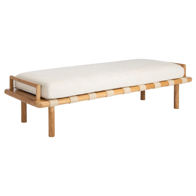 Furnishiaa Upholstered Bench – Elegant Sheesham Wood Frame & Woven Leather Design