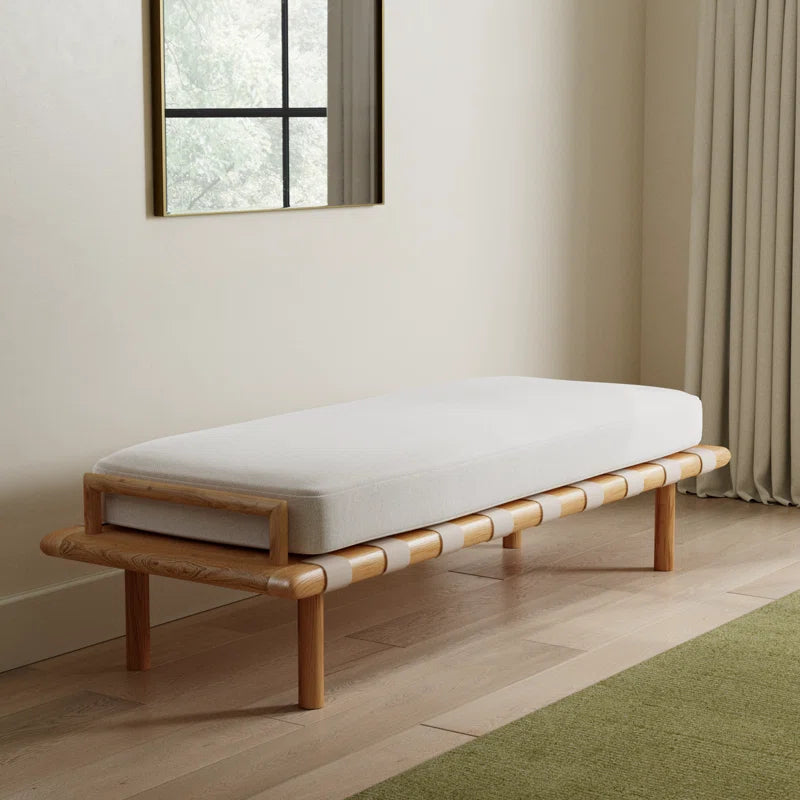 Furnishiaa Upholstered Bench – Elegant Sheesham Wood Frame & Woven Leather Design