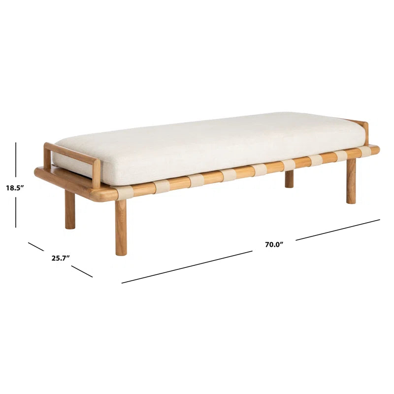Furnishiaa Upholstered Bench – Elegant Sheesham Wood Frame & Woven Leather Design