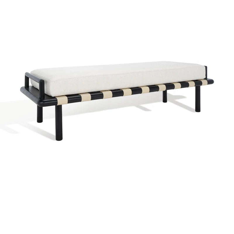Furnishiaa Upholstered Bench – Elegant Sheesham Wood Frame & Woven Leather Design