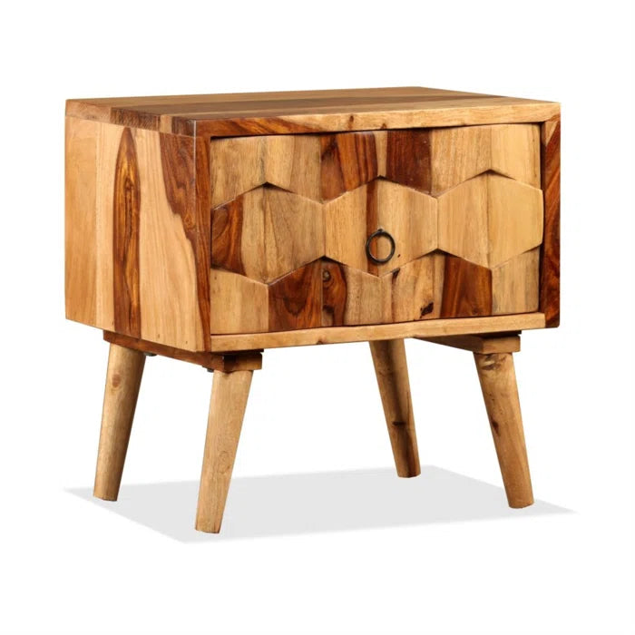 WRINKLE Elegant Sheesham Wood Bedside Table In Honey Matte