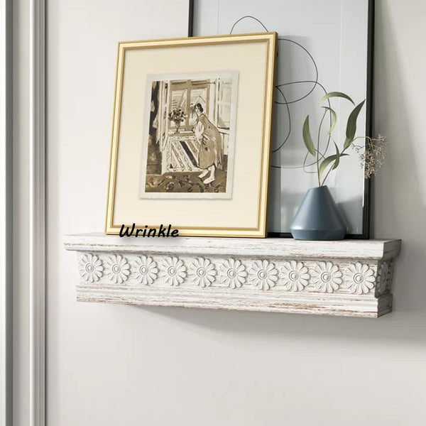 Solid Sheesham Wood Carving Wall Accent Shelf