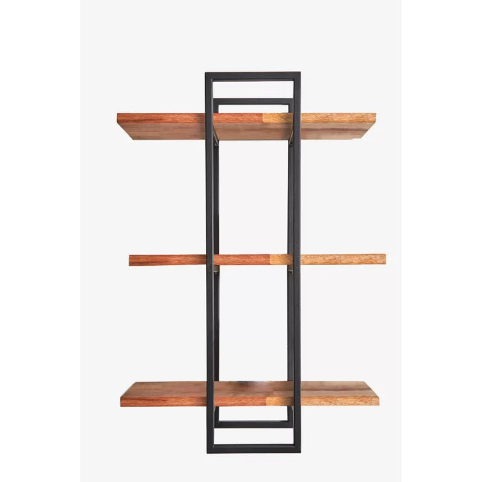 Metal And Sheesham Solid Wood 3 Piece Tiered Shelf