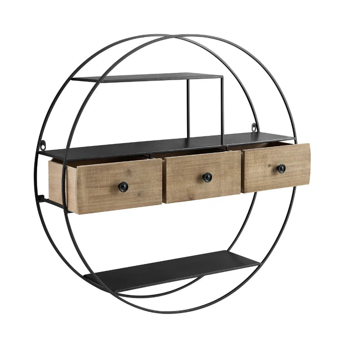 Round Metal And Solid Sheesham Wood 3 Piece Accent Shelf