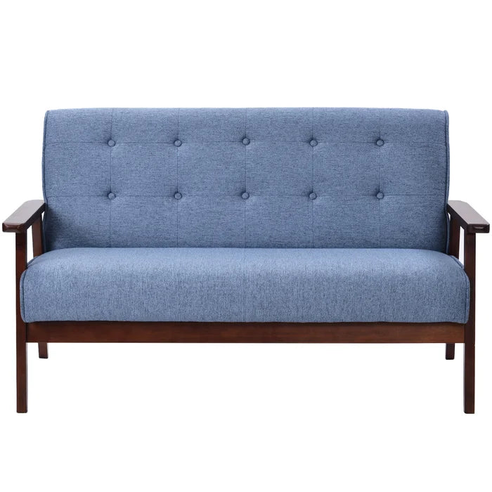 Solid Sheesham Wood Upholstered Sofa (Blue)