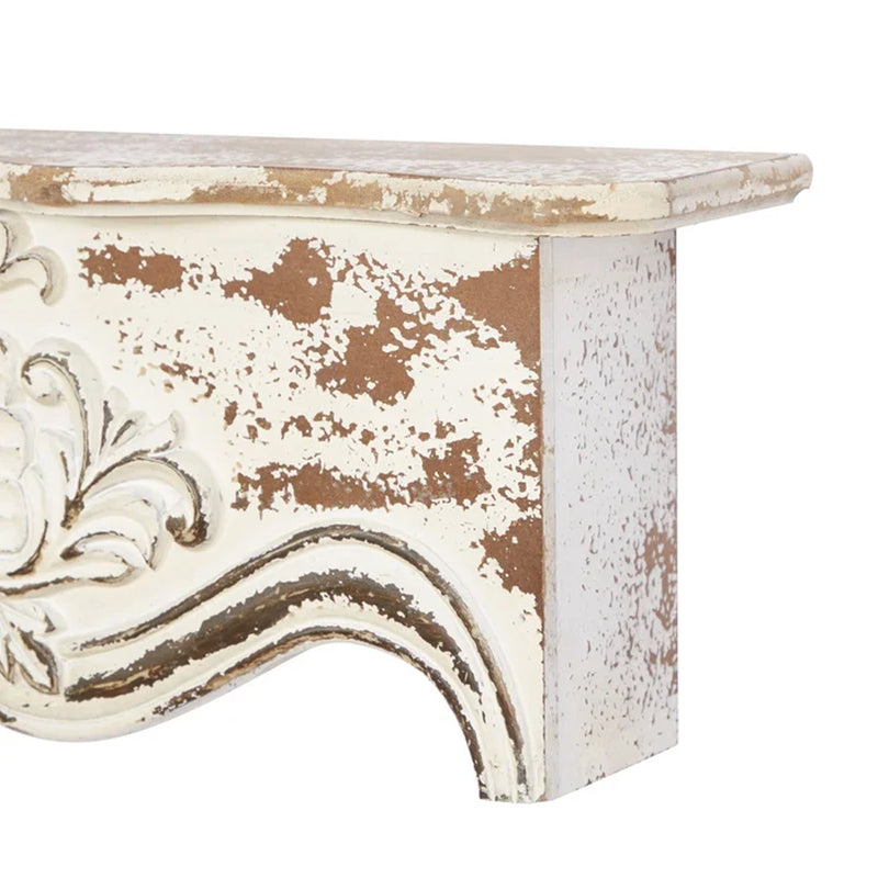 Solid Sheesham Wood Distressed Carving Accent Shelf