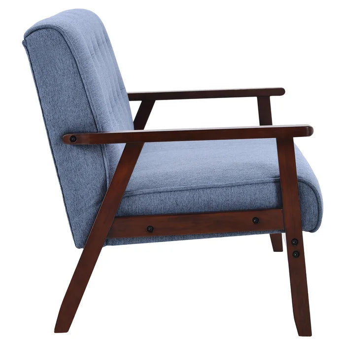 Solid Sheesham Wood Upholstered Sofa (Blue)
