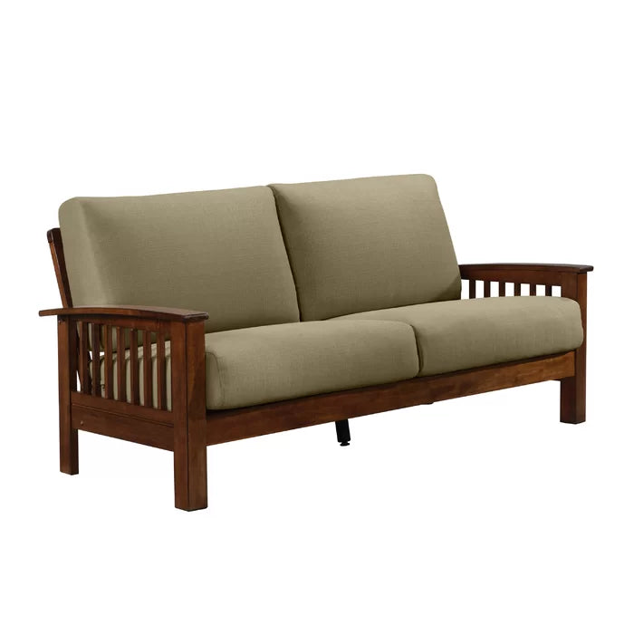 Solid Sheesham Wood Square Arm Sofa with Reversible Cushions