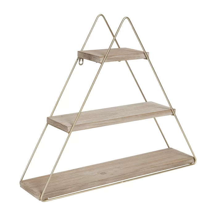 Iron and Solid Sheesham Wood 3 Tiered Floating Rustic Wall Shelf