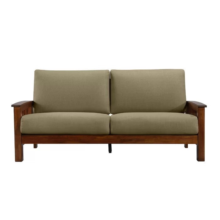 Solid Sheesham Wood Square Arm Sofa with Reversible Cushions