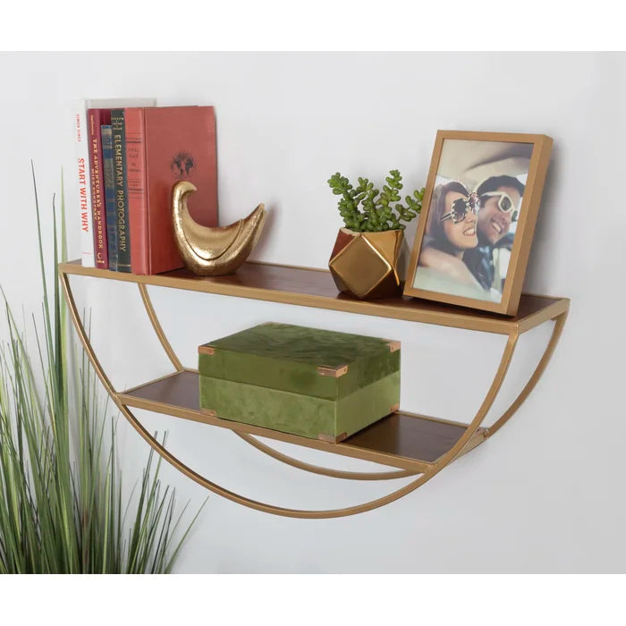 Iron and Solid Sheesham Wood 2 Piece Accent Shelf