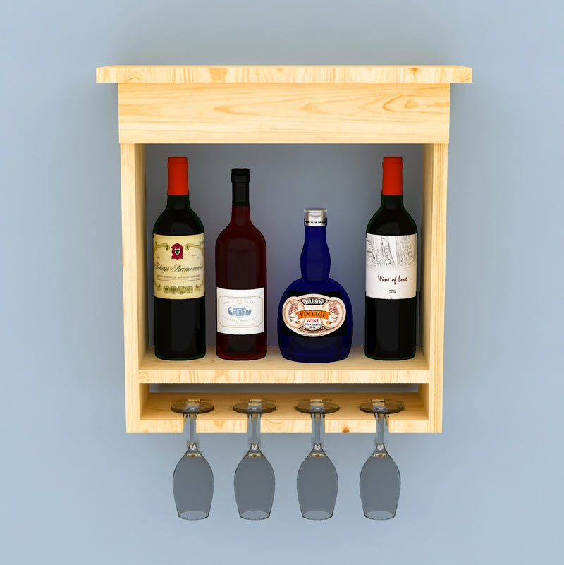 Solid Sheesham Wood Wine Stand With Glass Cabinet