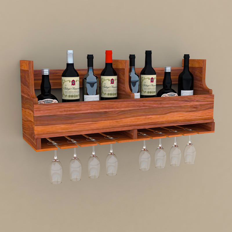 Stylish Solid Sheesham Wood Wine Stand With Glass Cabinet