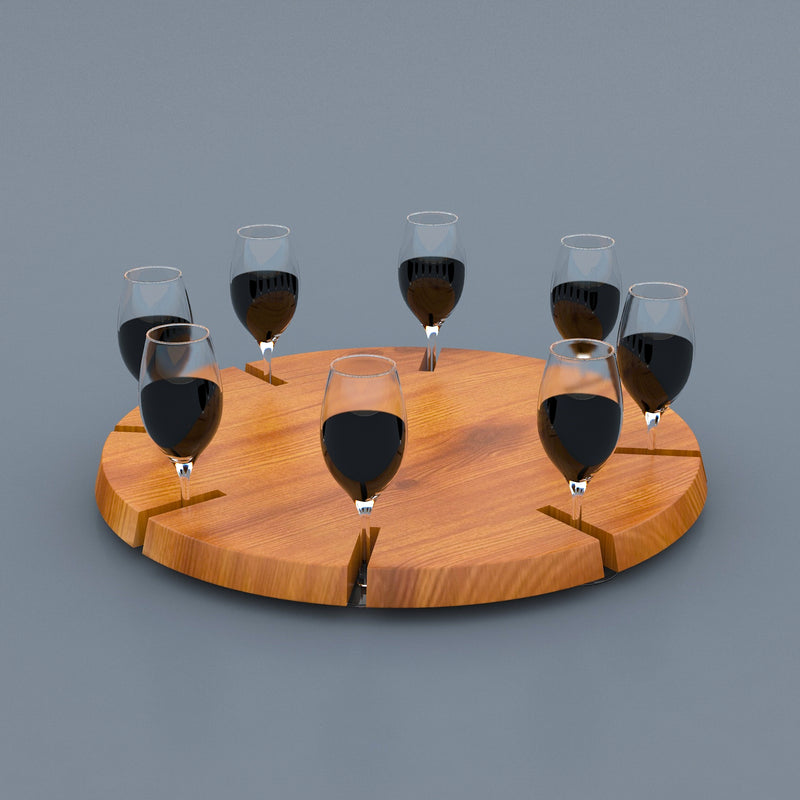 Round Shape Solid Sheesham Wood Honey Wine Stand With Glass Cabinet