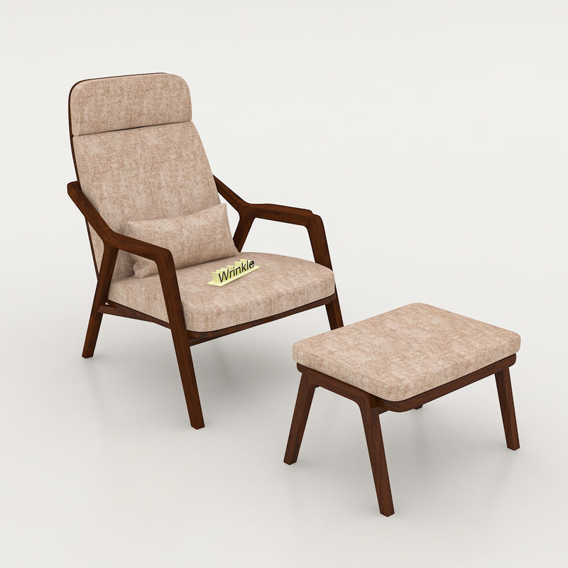 Stylish Walnut Solid Sheesham Wood Arm Chair With Stool
