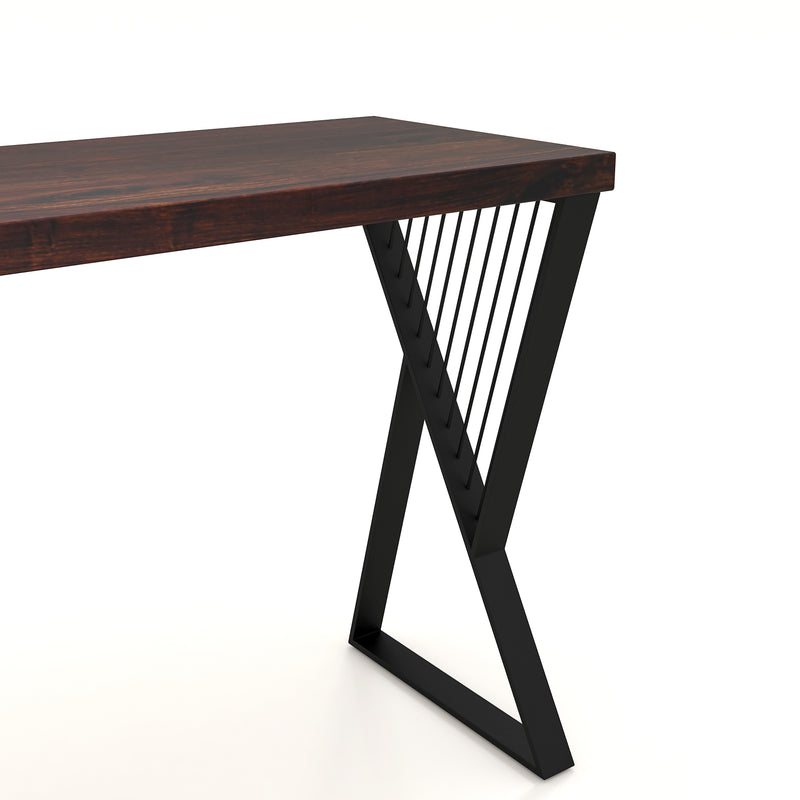 Modern Console Table In Sleek Black Rods Design in Metal With Sheesham Wood top