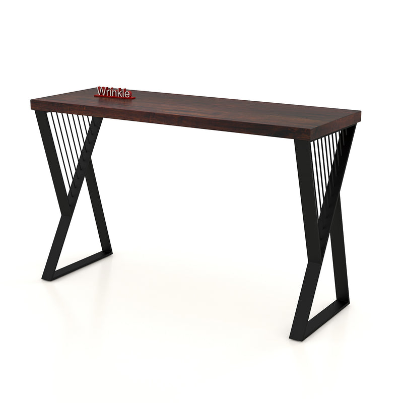 Modern Console Table In Sleek Black Rods Design in Metal With Sheesham Wood top