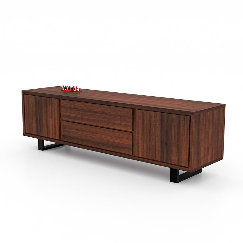 Wrinkle Columbian Walnut Tv Unit In Solid Sheesham Wood With Iron legs