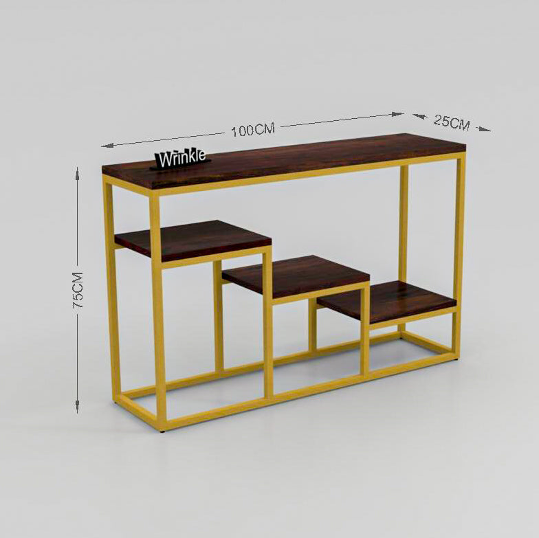 Modern Console Table In Sleek Golden  Rods Design in Metal With Sheesham Wood top