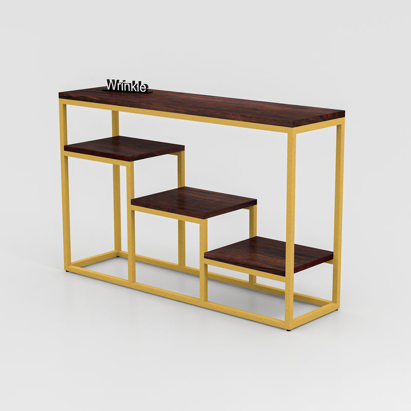 Modern Console Table In Sleek Golden  Rods Design in Metal With Sheesham Wood top