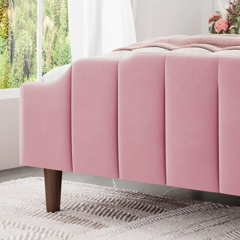 NightCraft Minimal Velvet Upholstered Bed