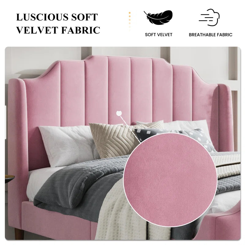 NightCraft Minimal Velvet Upholstered Bed