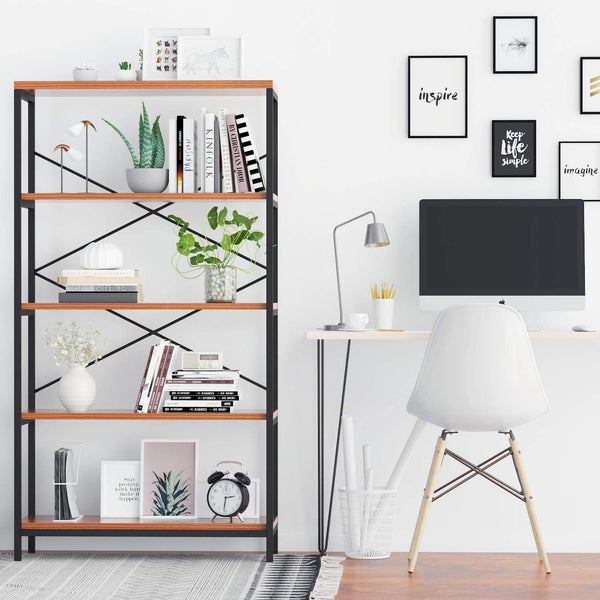 Storage Shelves Industrial 4 Shelf Bookcase Metal and Wooden Bookshelves Rustic Shelves Sturdy Book Stand Shelving Units Decor Display Cabinet Tall Bookshelf for Home Office - Furnishiaa