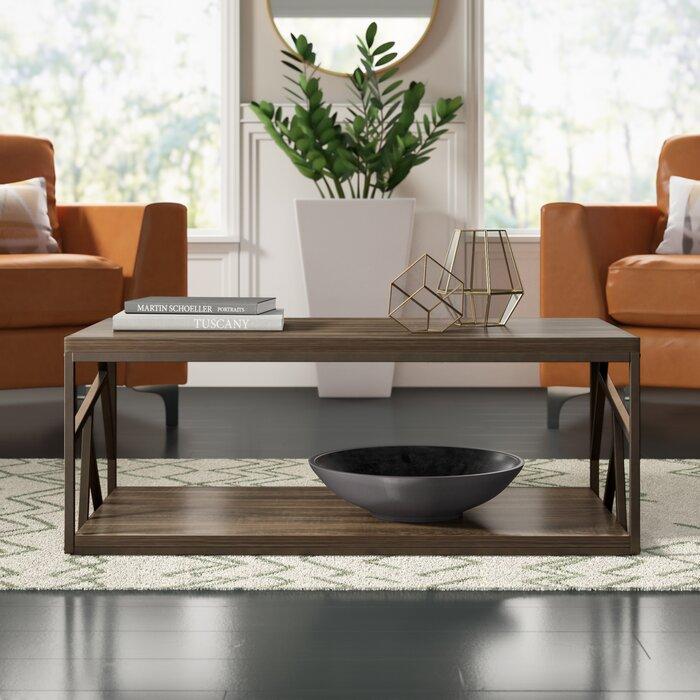 Solid Wood & Iron Center Coffee Table for Home (Brown) - Furnishiaa